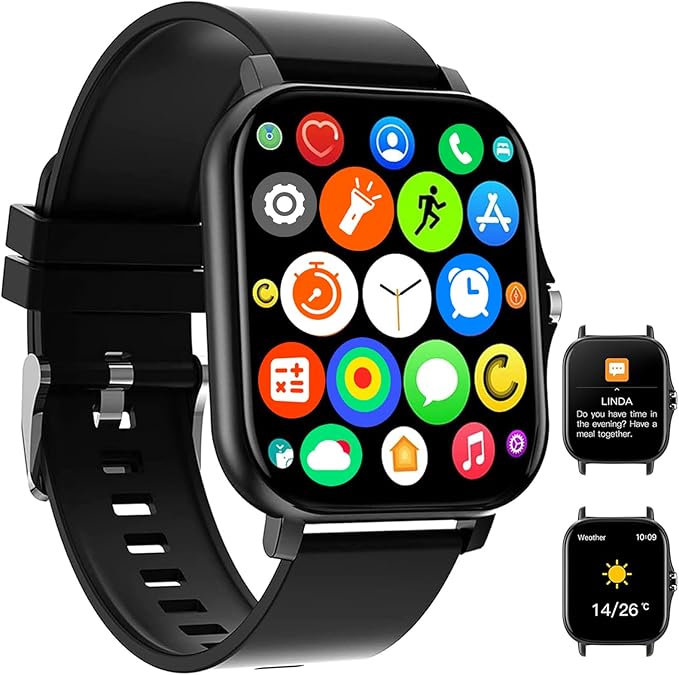 Smart Watch, 1.81" Upgraded Full Touchscreen Smart Watch for Android iPhones with Heart Rate Blood Pressure Monitor, Multiple Sports Fitness Tracker with Smart Watches for Women Men (Black)
