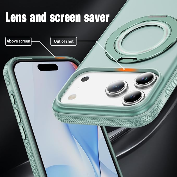 for iPhone 17 Pro Case [Compatible with Magsafe] [15 FT Military Grade Drop Protection] with Screen Protector & Lens Protector,Shockproof Kickstand Phone Case for iPhone 17 Pro (Green)