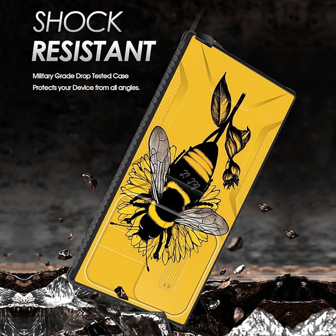 for Galaxy S25 Ultra Case Built in Slide Camera Lens Cover,Heavy Duty Shockproof Protection Dual Layer Case for Samsung Galaxy S25 Ultra 6.9" 2025,Honeybee Flower
