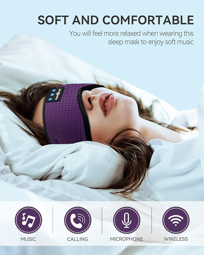 MUSICOZY Sleep Headphones Bluetooth 5.4 Headband Headphones Super Soft & Breathable, Wireless Sleeping Eye Mask Earbuds Earphones for Side Sleepers Mom Women Cool Tech Gadgets Gifts