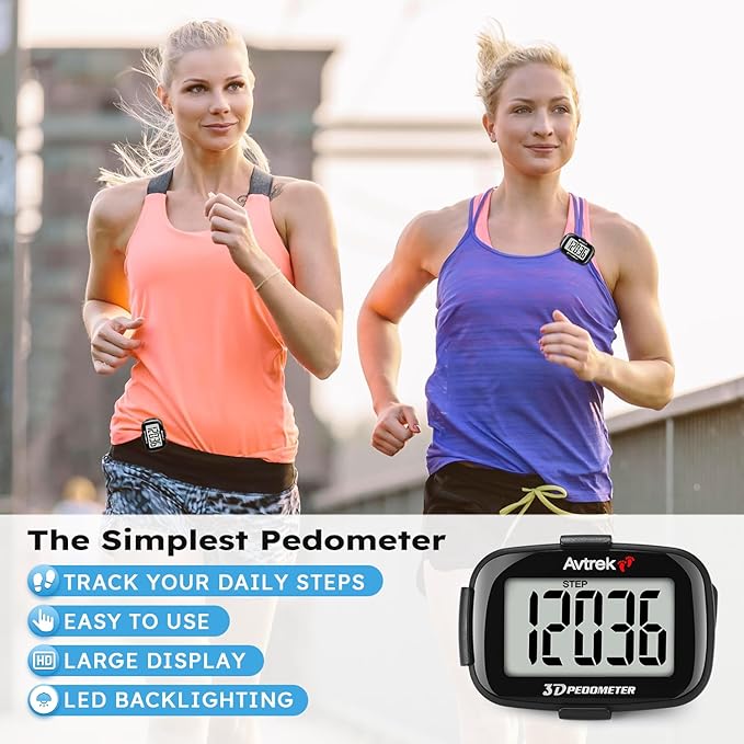 3D Step Counter Clip On with LED Backlight Pocket Pedometer for Walking Outdoor Activities Fitness Tracker Without Smartphone