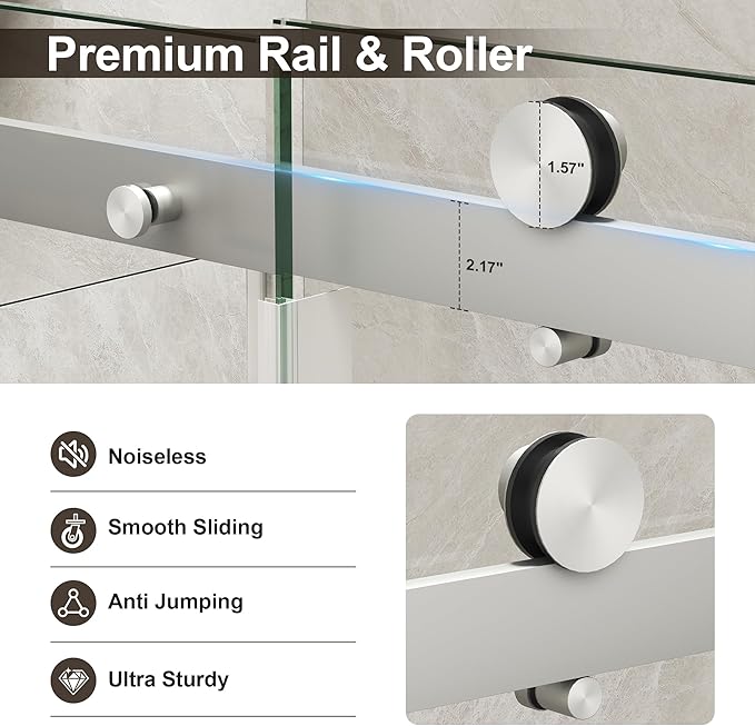 Frameless Shower Door,Single Sliding Glass Shower Door with Nano Coating & Safety Film, Adjustable 49"-54" W x 72" H, Brushed Nickel,1/4" (6mm) SGCC Tempered Glass