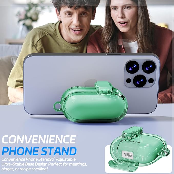 for AirPods 4 Case with Phone Stand & Safety Lock, Auto-Open Clear AirPod Case Compatible with Apple AirPods 4th Gen 2024, Anti-Scratch & Shockproof Protective Cover with Cleaning Kit & Keychain