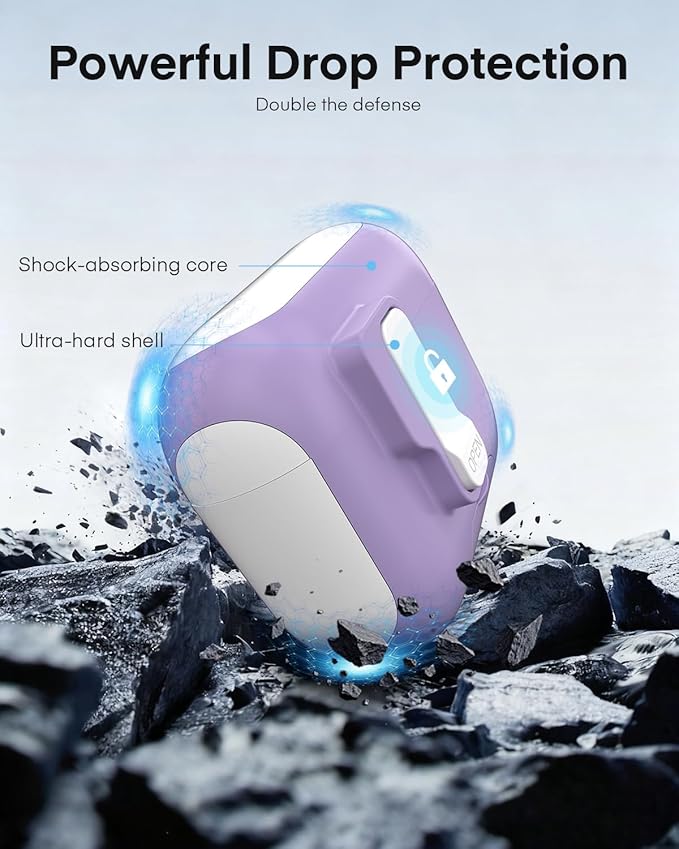Maxjoy for AirPods Pro 3 Protective Case with Cleaning Kit, Military Hard Case with Lock Shock-Absorbing, White Purple