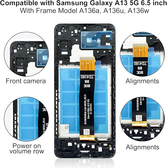 EFAITHFIX for Samsung Galaxy A13 5G Screen Replacement with Frame 6.5 Inch LCD Display Digitizer for Samsung A13 A136U S136DL A136A A136W Screen Replacement Kit Touch Screen Assembly with Repair Tools