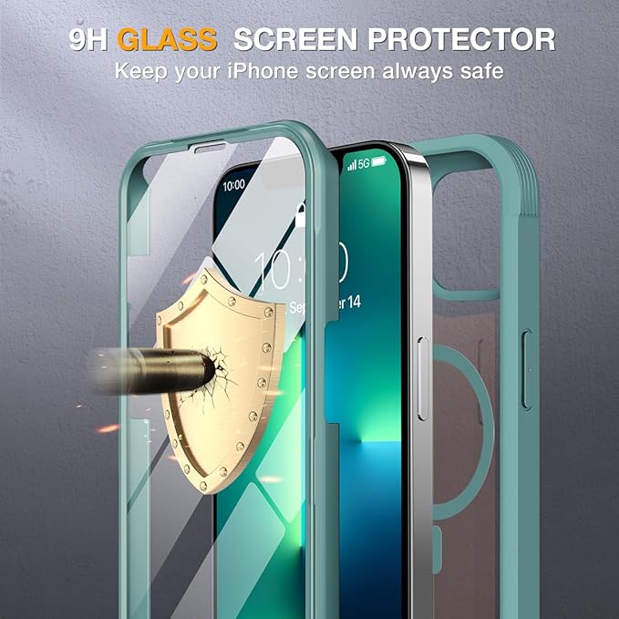 Miracase for iPhone 13 Pro Case 6.1",with MagSafe,Built in Screen Protector,Full-Body Protection(Teal)