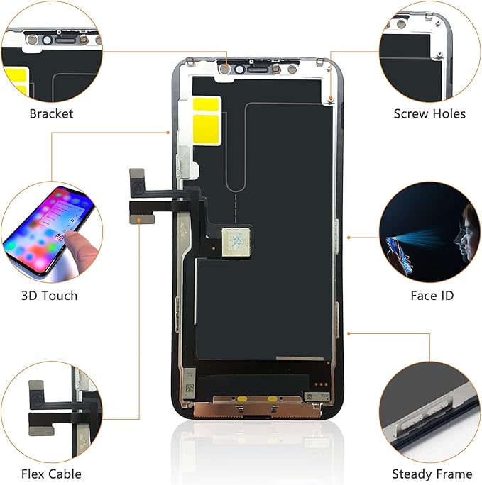 for iPhone 11 Pro Screen Replacement, 5.8 inch LCD Display Frame Assembly 3D Touch Screen for A2160, A2217, A2215 with Repair Tool Kit + Waterproof Frame Adhesive Sticker + Tempered Glass