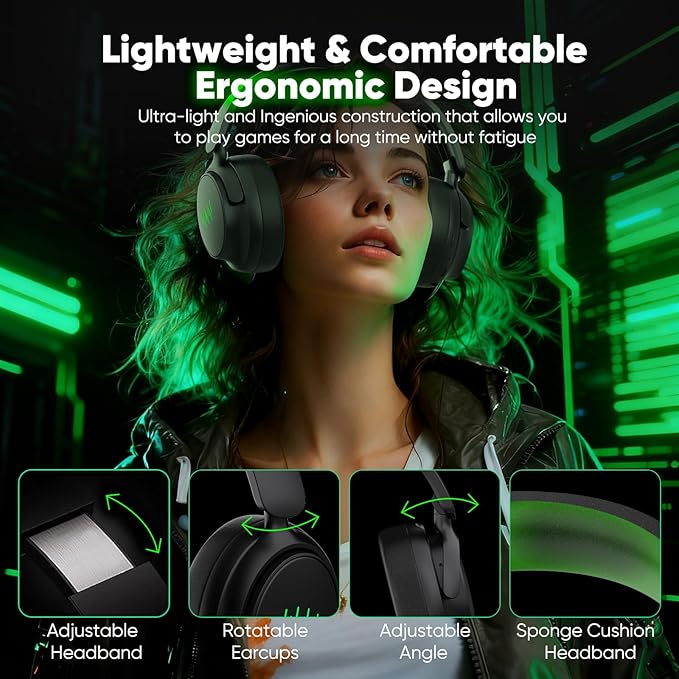 BETMI Wireless Gaming Headset for Xbox One Series X/S, 7.1 Surround Sound, 2.4GHz/Bluetooth 5.2 Headphones with Detachable AI+ENC Noise Cancelling Mic, LED Light, 40mm Drivers, Mute Button (Black)