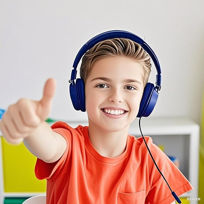 Olyre Kids Headphones, Toddler Headphones with Cord for School Plane Travel, Lightweight Stereo Wired Children Earphones with HD Microphone for Boys Girls for Computer Cellphone Tablet - Blue