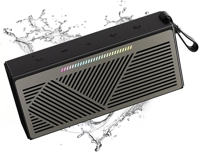 Bluetooth Speaker, Portable Wireless Bluetooth Speakers with HD Sound, IPX5 Waterproof Speaker with RGB LED Lights, Bluetooth5.3, TWS Pairing, Long Playtime, for Home/Party/Outdoor/Beach/Bathroom