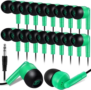 Kanayu 100 Pack Wired Earbuds Bulk for Classroom, 3.5MM No Mic,Green