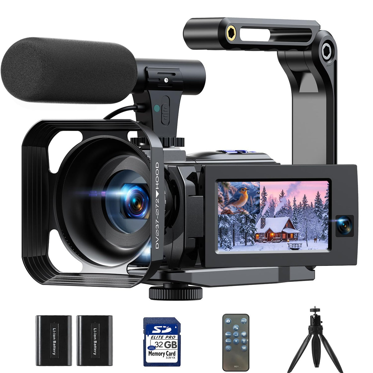 5K Camcorder Video Camera, Night Vision, Dual Lens, 3" Touchscreen
