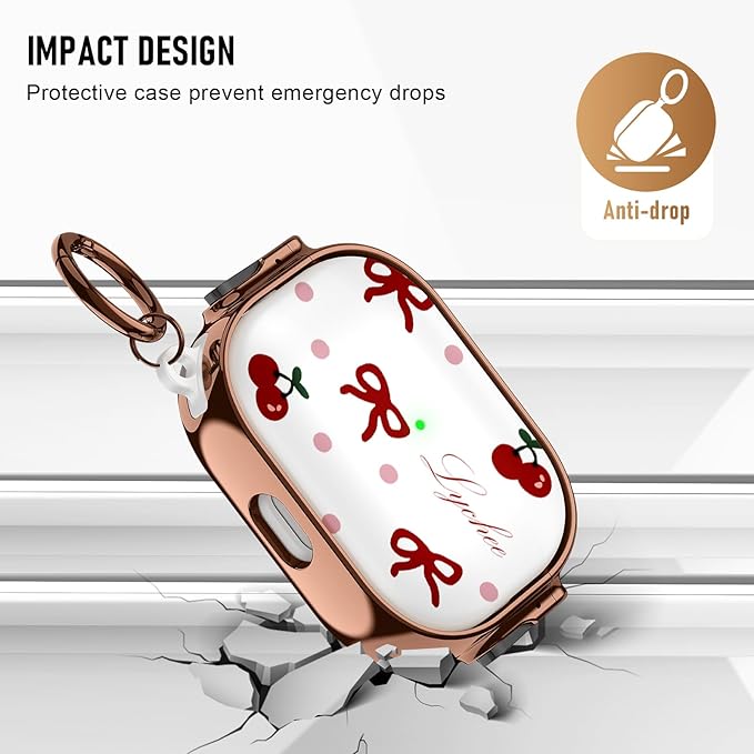 Maxjoy for Cute Airpods Pro 2 case with Safety Lock,Compatible Airpods Pro Case 2nd/1st Gen,Compatible Red Bow Cherry AirPods Case Cover for Women Girly with Keychain-Transparent