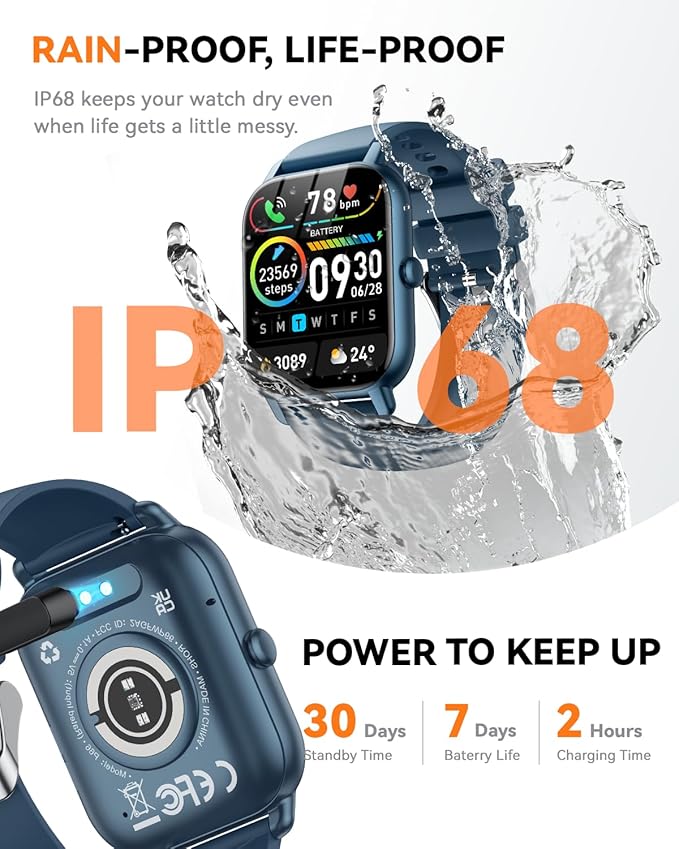 Smart Watches for Women(Answer/Make Call),1.85 inch HD Fitness Tracker Watch with Activity Counter/Sleep Monitor/ 110+ Sports Modes, IP68 Waterproof Smart Watch for Andriod iPhone iOS Compatible,Blue