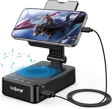 3-in-1 Phone Stand with Bluetooth 5.3 Speaker & Charging, Adjustable Foldable Desktop Phone Holder, HD Stereo Sound, Non-Slip Base for iPhone, Samsung Galaxy & iPad, Gifts for Men Women