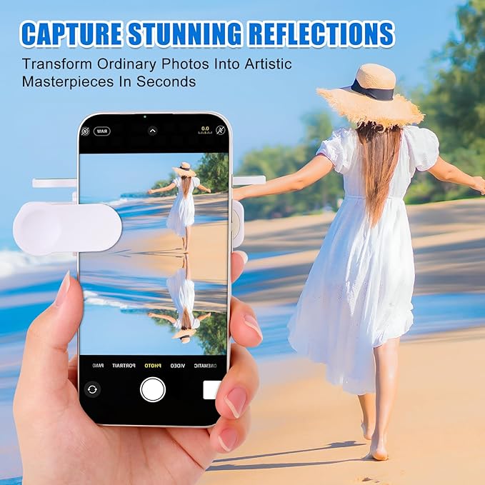 Weseecase Mirror Reflection Clip, Adjustable Mirror Effect Lens, Camera Mirror-Reflection Clip Kit for All Smartphone, Easy HD Glass-Mirror Clip-on Design for Travel & Selfie Photography (White)