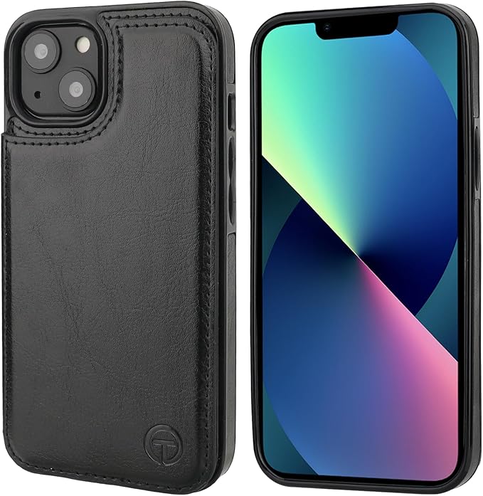 ONETOP Compatible with Magsafe for iPhone 13 Wallet Case with Card Holder, PU Leather Kickstand RFID Blocking Case, Double Magnetic Clasp and Durable Shockproof Cover 6.1 Inch (Black)