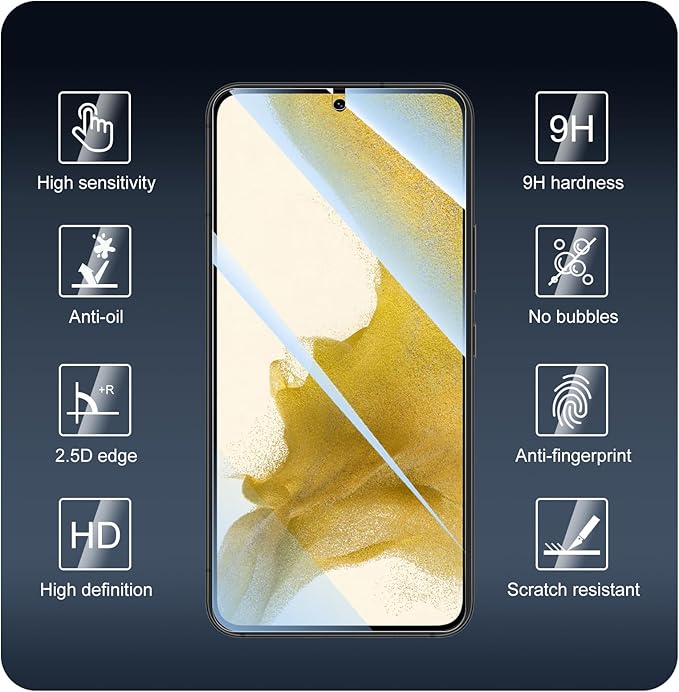 2*Screen Protector and 2*Camera Lens Protector for Samsung Galaxy S22 with a Installation Alignment Aid, Double Shatterproof HD Tempered Glass Film, [9H Hardness][Anti-Scratch]