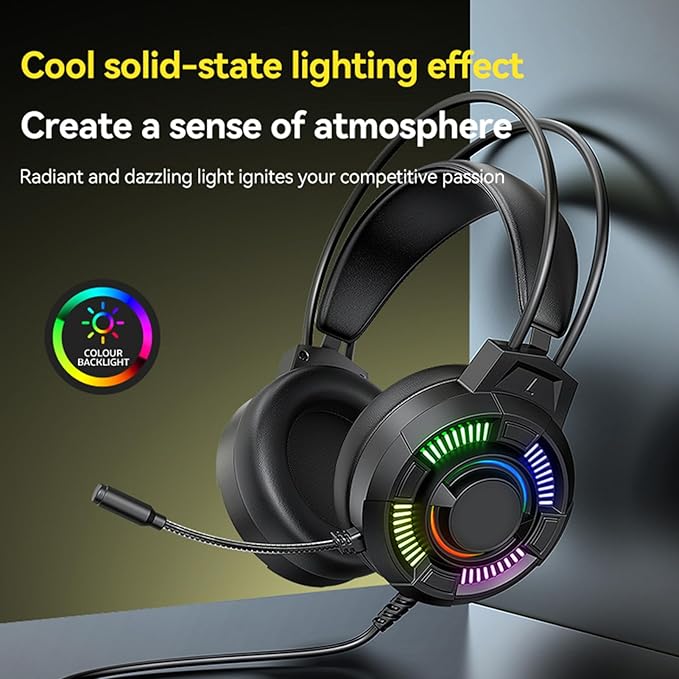 Tangxi Gaming Headset, USB Wired Over Ear Headphones with 50mm Drivers and RGB Lighting, 7.1 Surround Sound, Lightweight Design, for PC, PS 5, X Box Series X | S