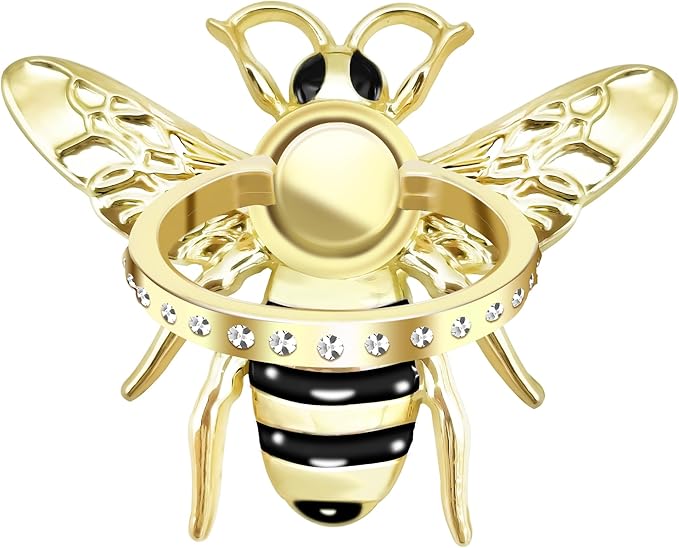 TACOMEGE Bee Cell Phone Ring Holder gift for girls women, Crystal Finger Ring Kickstand Compatible with Smartphone, Tablet, E-reader (Gold-1)