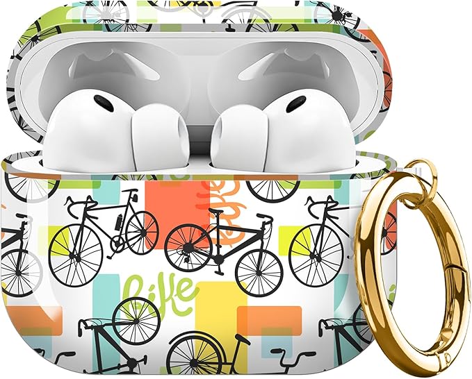 Compatible with AirPods Pro 3 Case 2025 for Women Girls – Cute Shockproof Protective Cover with Gold Round Buckle, Anti-Drop Soft Case for AirPod Pro 3rd Gen (Retro Biking)