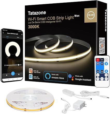 Tatazone WiFi Smart White COB Led Strip Light with Remote