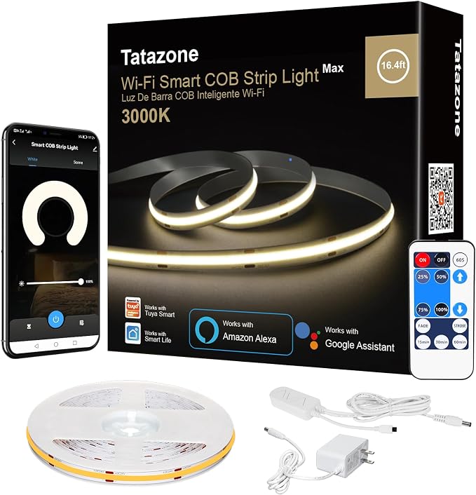 Tatazone WiFi Smart White COB Led Strip Light with Remote