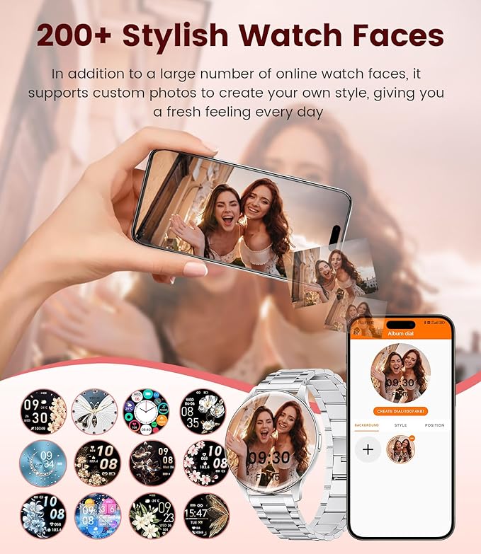 LIGE Smart Watches for Women, Call/Reminders, 1.43" AMOLED Ultra-Thin Activity Trackers with Heart Rate/Sleep/SpO2 Monitor, 100+ Sports Modes Fitness Watch for iOS Android, Silver Steel