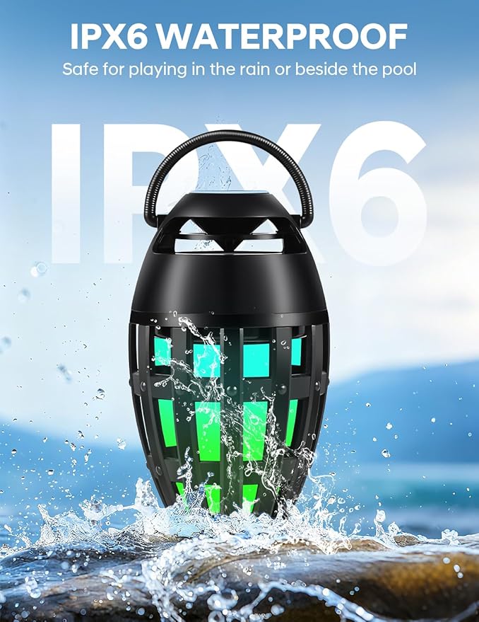 Outdoor Bluetooth Speakers with LED Flame Effect & Color Changing, IPX6 Waterproof, Bluetooth 5.3, USB Charging, Gifts for Men/Women, Torch Atmosphere Speaker for Patio/Garden/Party/Camping（2 Pack）