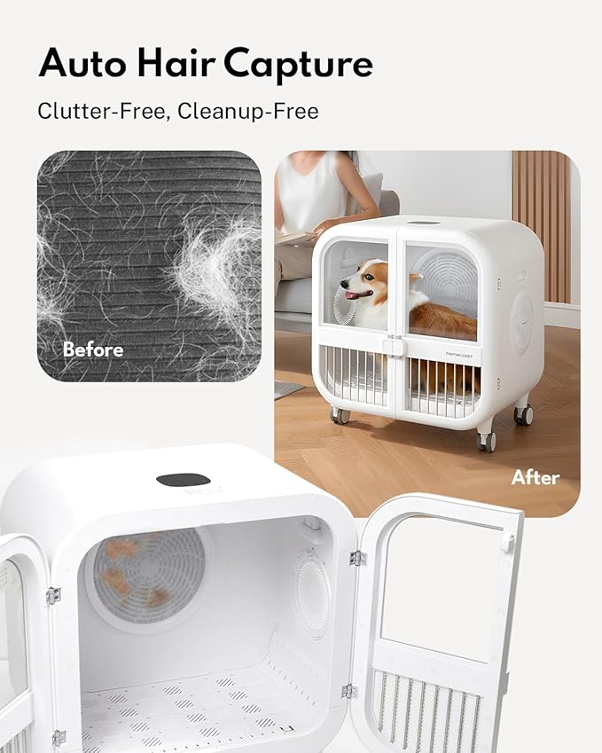 HomeRunPet Drybo Ultra Pet Dryer Box - Ultra Quiet, Smart Temperature Control, 360° Efficient, 4 Locking Swivel Casters for Dogs, Cats and Multi-Pet Families, 135L