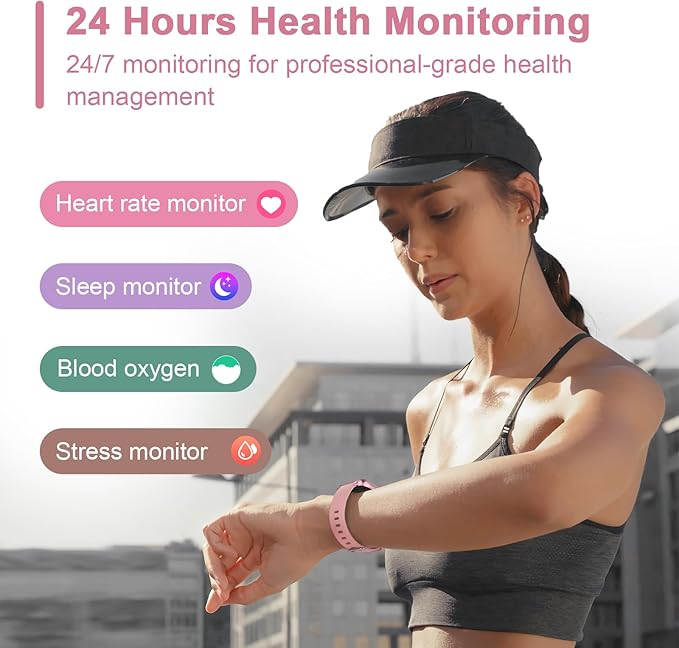 Smart Fitness Tracker Watch with Heart Rate Monitor, Activity Tracker with Pedometer, Sleep Monitor, Calories & Step Counter, Waterproof Smart Watch for Women Men Fitness Watch for Sports (Pink)