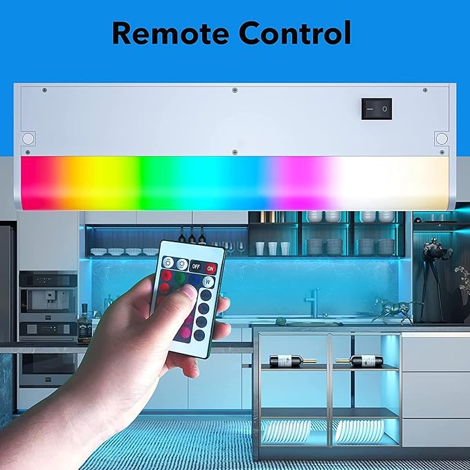 LAMPAOUS Hardwired Under Cabinet Lighting, Dimmable White and Color Changing with Remote Control, Compatible with Alexa, Google Home (9 Inch)