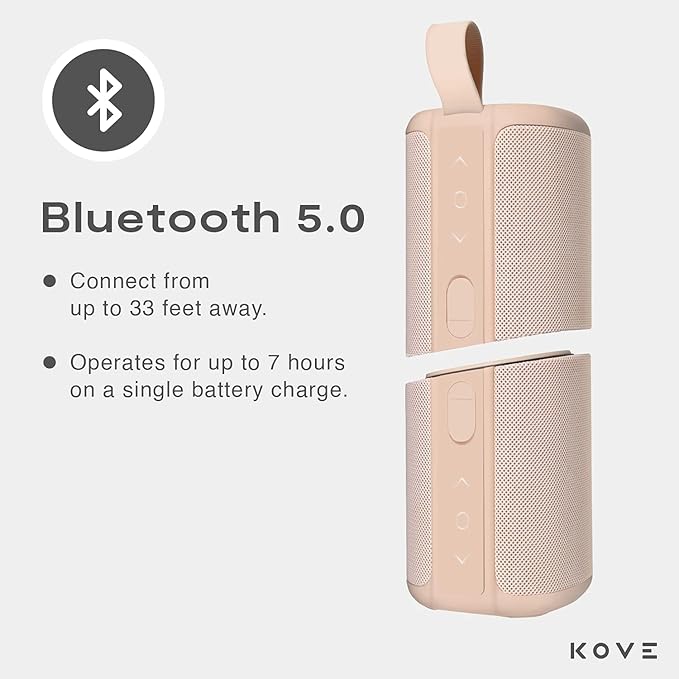 KOVE Commuter 2 Portable Speaker - Terracotta Speakers, Wireless with HD Louder Volume, Deep Bass Subwoofer, Microphone, IPX7 Water Resistant - Perfect Boom Box for Home, Outdoor or Travel