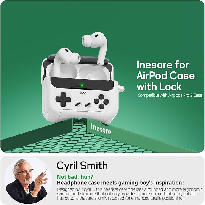 Inesore for Airpods Pro 3 Case Cover with Cleaner Kit,with Lock for Airpod Pro 3 (2025),Classic Cool Funny Game Console Hard Air Pods Pro 3 Case for Men Boy(White)