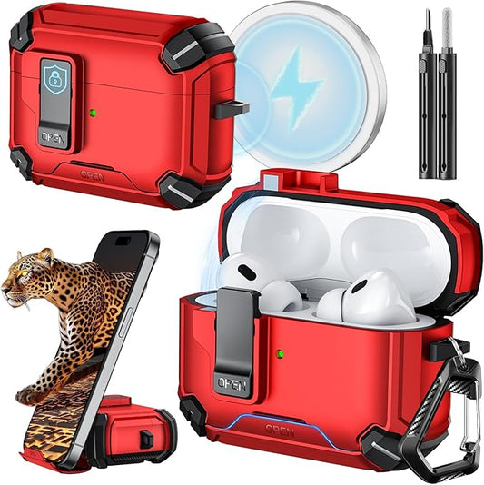 Inesore Compatible with AirPods Pro 2nd/1st Generation Case Cover with Phone Stand & Cleaning Kit,Compatible with Magsafe,Magnetic Automatic Lock for iPod Pro Charging Case(USB-C/Lightning Cable)