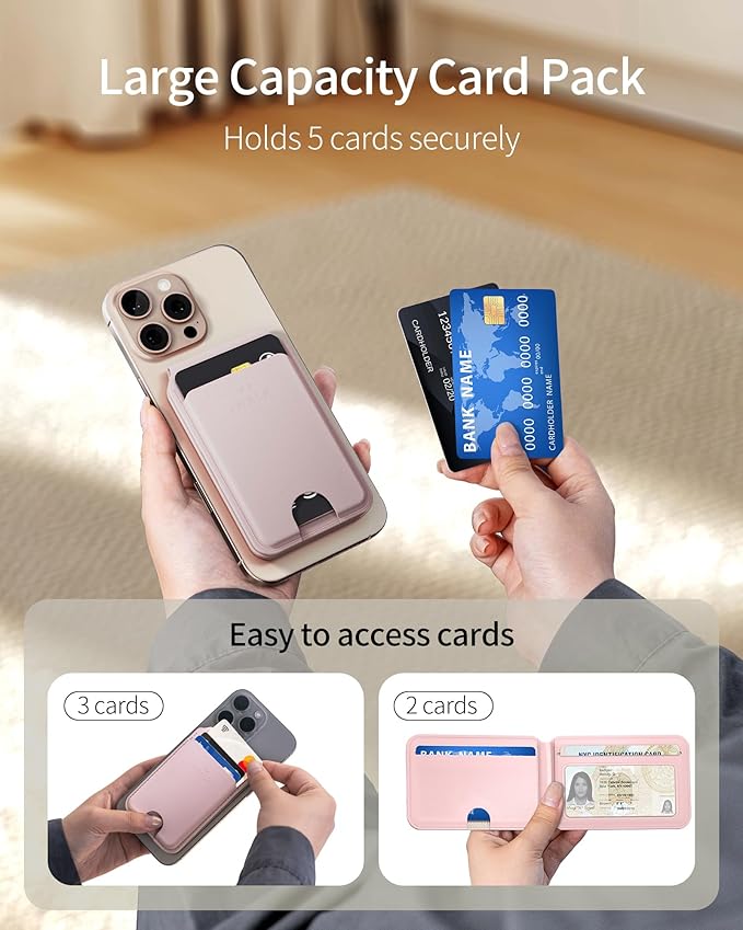 iWALK Stronger Magnetic Wallet, Upgraded for MagSafe Wallet, RFID Blocking, 5 Card Holder with Adjustable Stand, Slim Leather Phone Wallets for iPhone 17/16/15/14/13/12 Series, iPhone Wallets