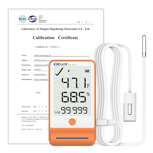 Elitech GSP-6G Bluetooth Data Logger Temperature Humidity with 100000 Points Data Storage Export, Pharmacy Vaccine DDL, MAX MIN AVR MKT, GSP-6G-ISO 17025 Certified with Dual Probe GLE/The