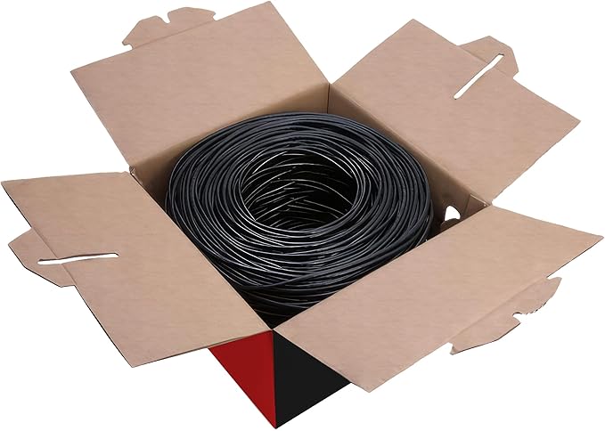 Big-A - Bulk Cat6 Cable 1000ft 23AWG Solid 4 Pair, Cat 6 Ethernet Cable Unshielded Twisted Pair (UTP), (CMR) 550MHz Internet Cable, Pull Box - Black