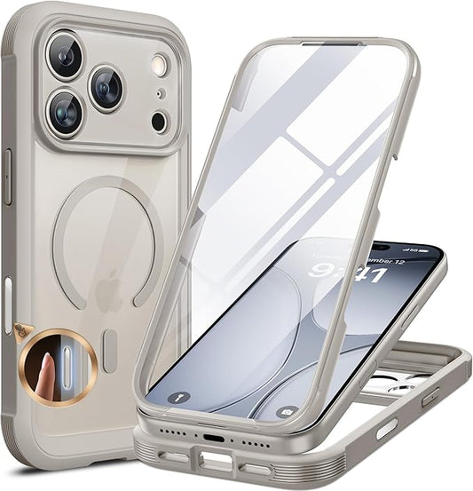 Miracase for iPhone 17 Pro Max Case 6.9" Full-Body Phone Case with Built-in Glass Screen Protector& Full Camera Protector,[Magnetic with MagSafe] Drop Proof 17 ProMax Cover, Grey Titanium