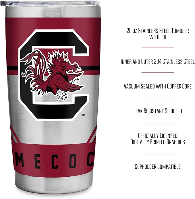 Rico Industries NCAA 20oz Stainless Steel Tumbler with Lid - Great For Coffee, Tea, Water or Cocktails