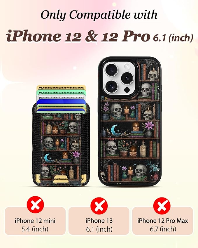 Shorogyt for iPhone 12/12 Pro Wallet Case - Fits 5 Cards, Compatible with Magsafe Detachable Magnetic Credit Card Holder Leather Cardholder Cute Phone Cover Women Girls for Apple 12/12Pro, Bookshelf