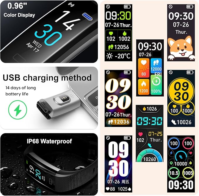 ENGERWALL Fitness Tracker with Step/Distance/Calories Counter, Activity Tracker with Heart Rate Monitor, Slim Style Watch IP68 Waterproof, Sleep Monitor Tracker, Pedometer Watch for Women Men Kids