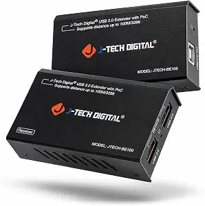 J-Tech Digital USB Over Ethernet Extender USB Balun Over cat5e cat6 99m/328ft PoC, Play and Plug, No Driver Needed, USB2.0 for Game Controller, MAC & PC and Supported Devices [JTECH-BE100]