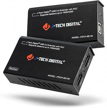 J-Tech Digital USB Over Ethernet Extender USB Balun Over cat5e cat6 99m/328ft PoC, Play and Plug, No Driver Needed, USB2.0 for Game Controller, MAC & PC and Supported Devices [JTECH-BE100]