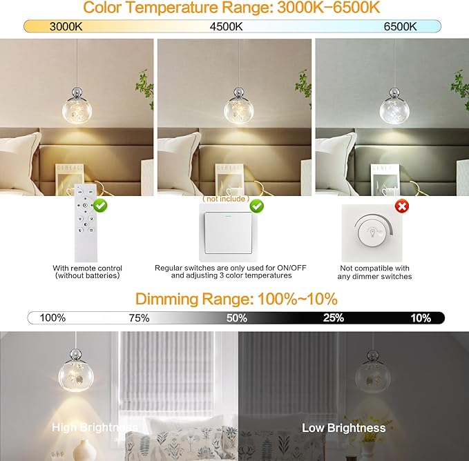 Modern Pendant Lighting ,6W Dimmable LED Chandelier with Remote, Updated Acrylic Housing and Bubble Kitchen Light for Kitchen,Dining Room,Living Room,Corridor and Bar, 3000-6500K (Nickel D4.7inch )