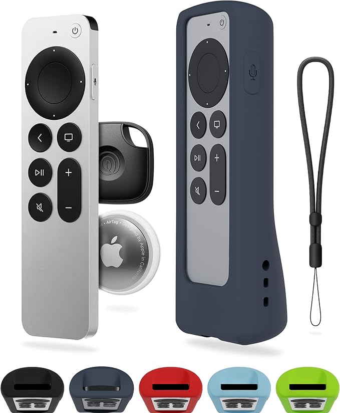GripStand™ Apple TV Remote Cover, Scratch-Resistant Silicone Case Compatible with AirTag, Fits Siri Apple TV 4K/HD (2nd & 3rd Gen), Stand-Up Design, Enhanced Grip, Slate Ocean by 73&Sunny