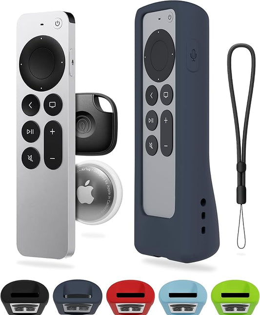 GripStand™ Apple TV Remote Cover, Scratch-Resistant Silicone Case Compatible with AirTag, Fits Siri Apple TV 4K/HD (2nd & 3rd Gen), Stand-Up Design, Enhanced Grip, Slate Ocean by 73&Sunny