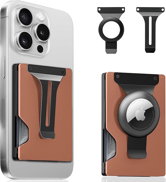 Magnetic Phone Wallet with Apple MagSafe - Metal Card Holder with AirTag Holder, RFID Blocking & Money Clip Mag Safe Wallet for iPhone 16 15 14 13 12 Pro Max/Pro/Plus/Mini
