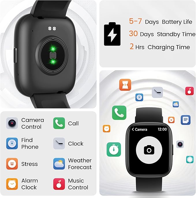 Smart Watch with Alexa Built-in, 1.83" HD Touchscreen Fitness Tracker with Bluetooth Calling, Fitness Watch with Heart Rate/Sleep Monitor, 120+ Sports Modes, IP68 Waterproof Smartwatch for Android iOS