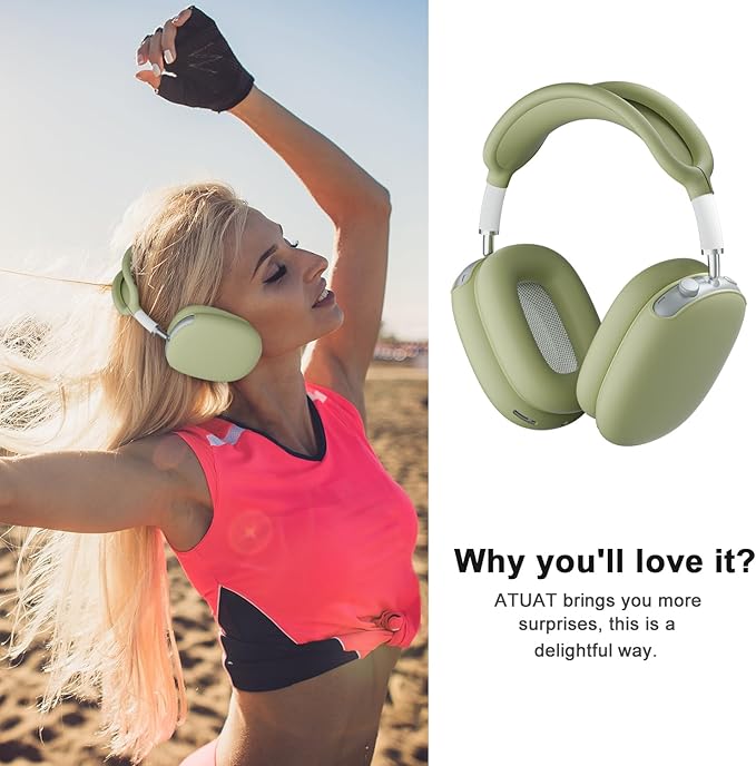 ATUAT for AirPods Max Headphones Case, Protective Silicone Case Cover Skin Accessories Anti-Scratch for Women Men for Apple AirPods Max 2024/2020 (USB-C/Lightning), Army Green